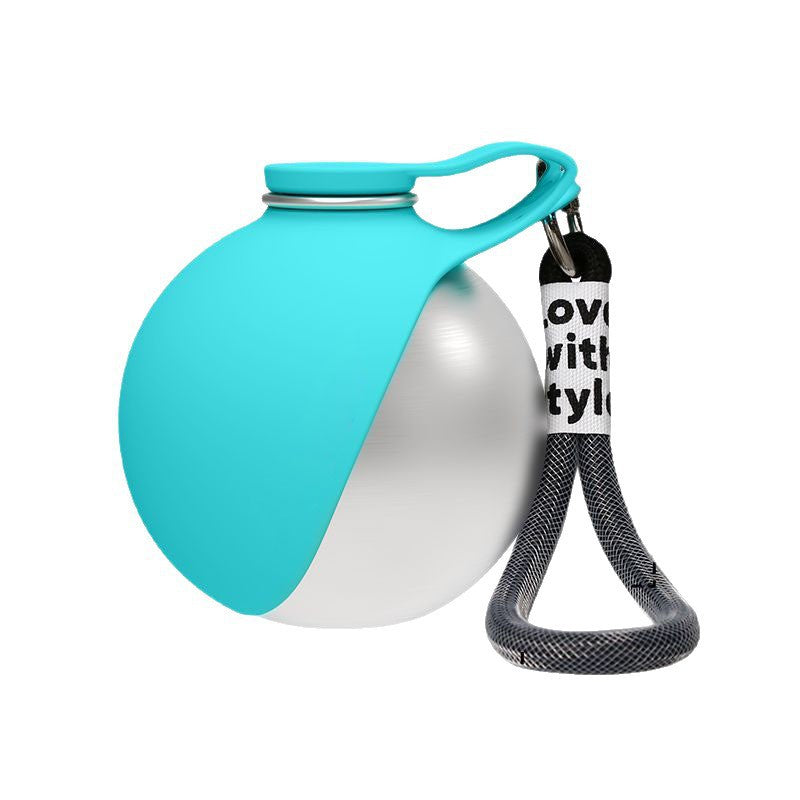 Hunde-Trinkflasche aus Edelstahl mit Silikon-Blattschale, 2-in-1 auslaufsicherer tragbarer Hunde-Wasserspender, Trinkflasche aus lebensmittelechtem 304-Material für kleine bis mittelgroße Welpen (Blau)