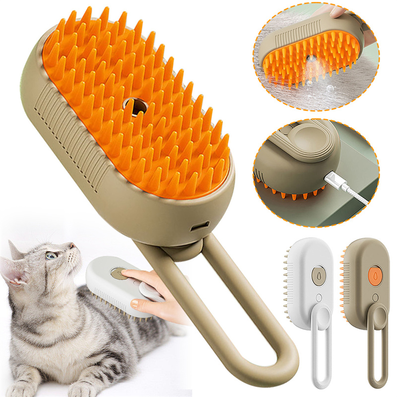 Electric Cat Steam Brush ? 3-In-1 Pet Grooming Comb with Water Spray for Cats and Dogs, USB Rechargeable