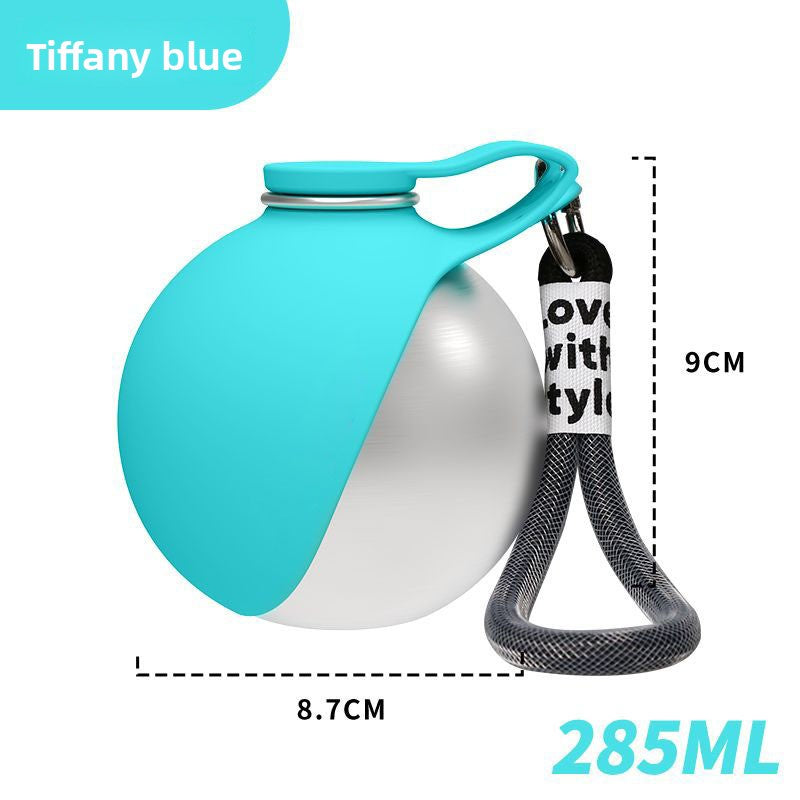 Hunde-Trinkflasche aus Edelstahl mit Silikon-Blattschale, 2-in-1 auslaufsicherer tragbarer Hunde-Wasserspender, Trinkflasche aus lebensmittelechtem 304-Material für kleine bis mittelgroße Welpen (Blau)